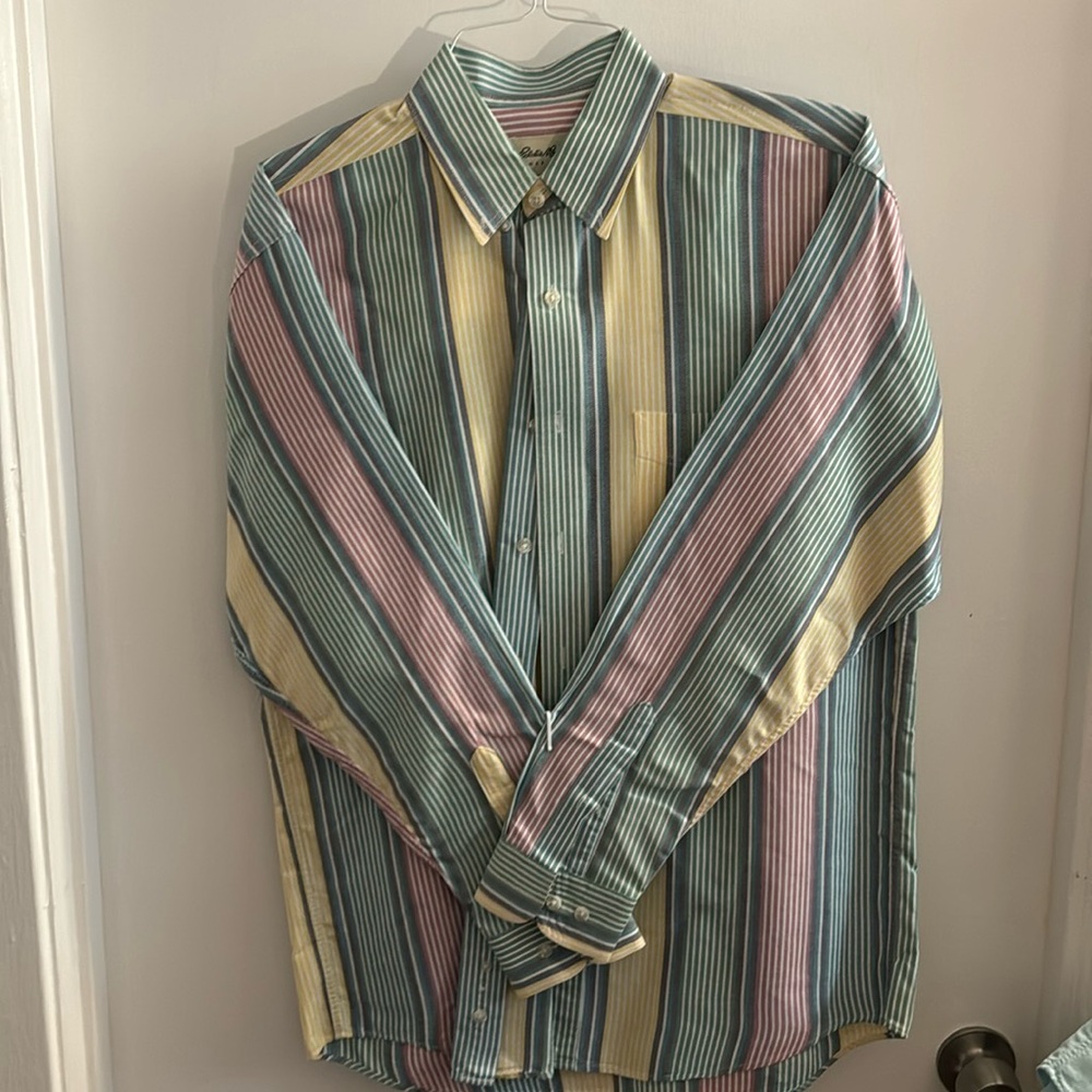 VINTAGE Eddie Bauer Button Down Front Pocket Striped Shirt - Medium